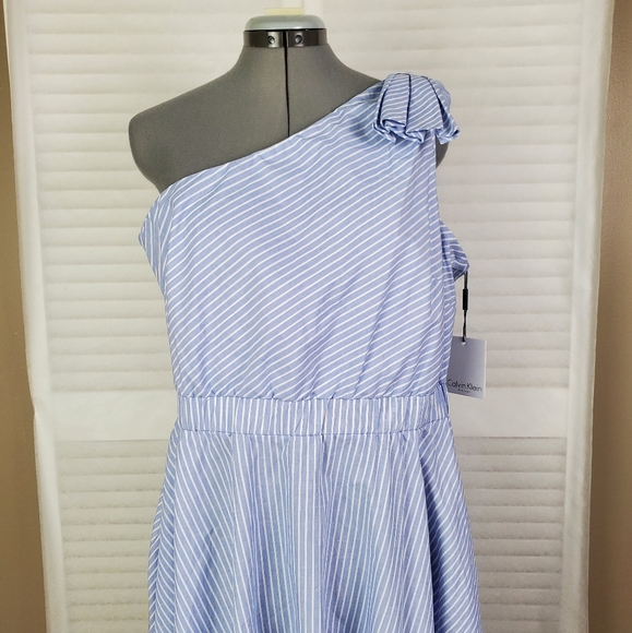 NWT Calvin Klein one shoulder stripe midi dress 14 - Picture 4 of 11